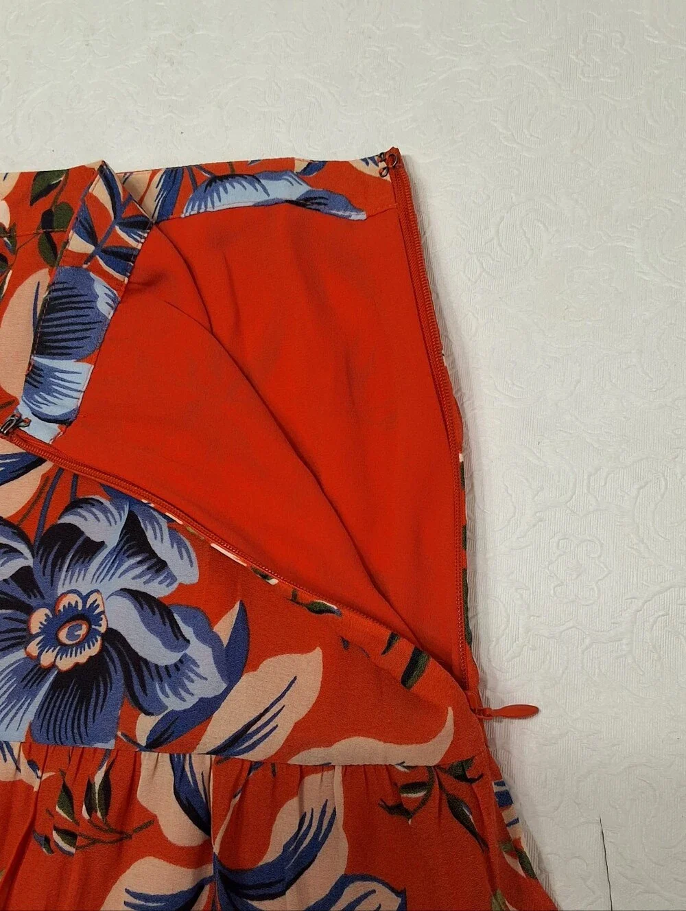 Ann Taylor Loft Women's Tangerine Floral Tiered Flippy Lined Skirt Size 4